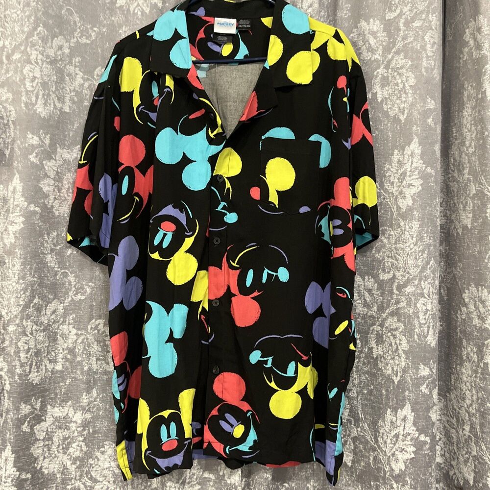 Disney 100 Mickey Mouse Pop Button Up Shirt Men's 2XL Neon Colors Fun